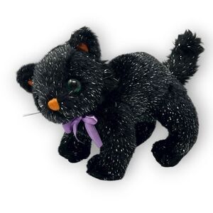 Galerie Halloween Scaredy Cat Plush Stuffed Sparkle Black Green Eyes 11” Vintage